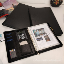 Multi-functional A4 folder customized PU business office stationery zipper insert portable calculator A4 folder